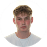 Portrait of young man with light brown hair wearing white shirt and silver necklace against white background