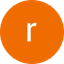 White lowercase letter r inside an orange circle against a black background