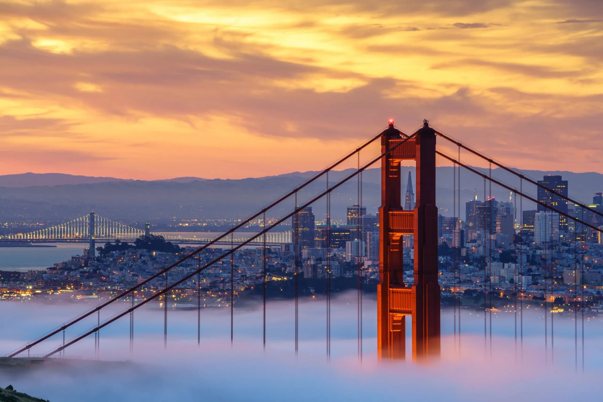 Early morning low fog at Golden Gate Bridge